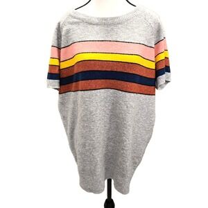 Torrid Sweater Womens 2XL Gray Striped Short Sleeve Pullover Rainbow Stripe Knit